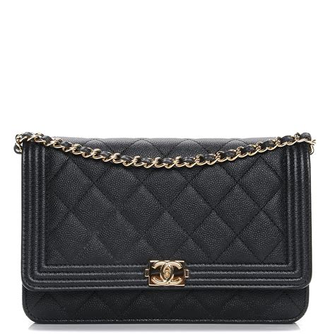 CHANEL Caviar Quilted Boy Wallet On Chain WOC Black